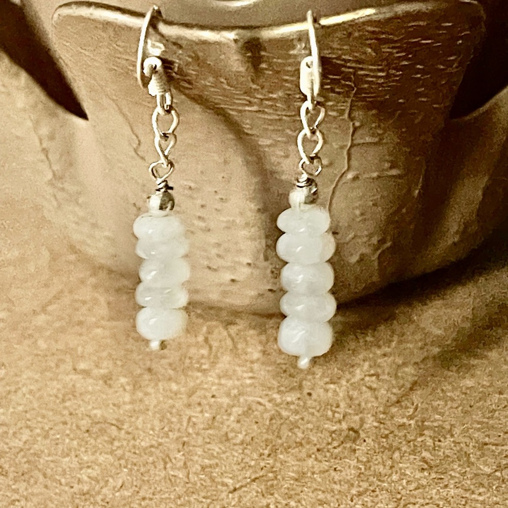 Classic 925 Silver Moonstone Dangle Earrings - image 1